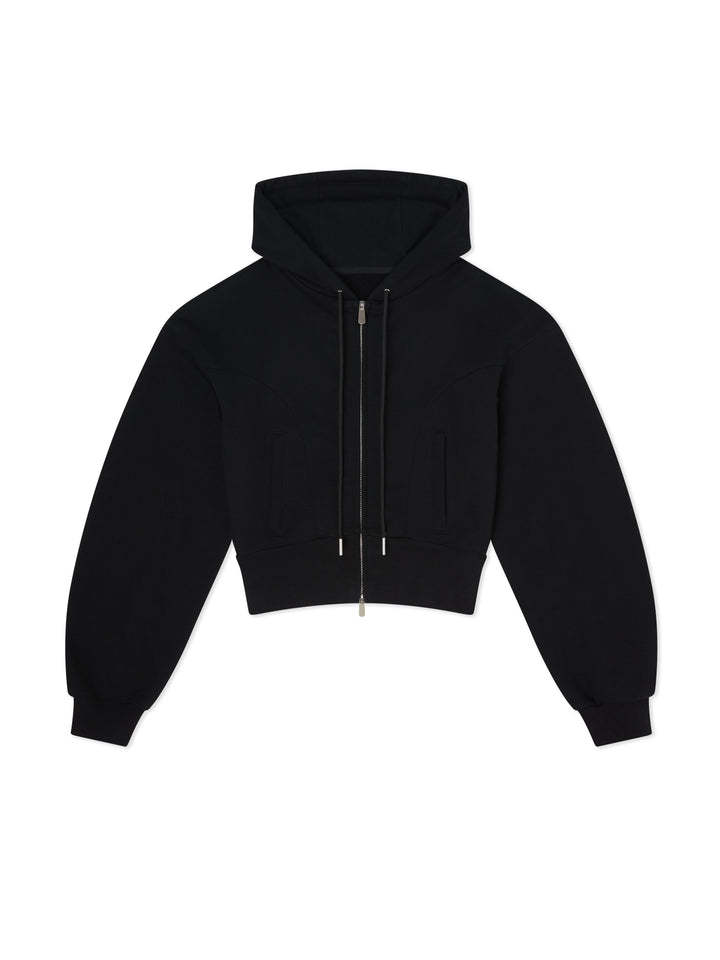 Cotton Zip Through Hoodie - Night Black