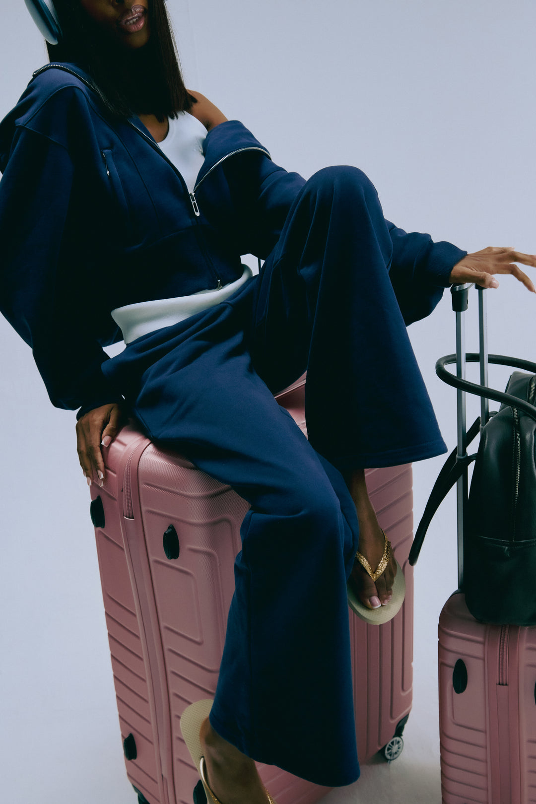 Tailored Flared Leg Pants - Deep Blue