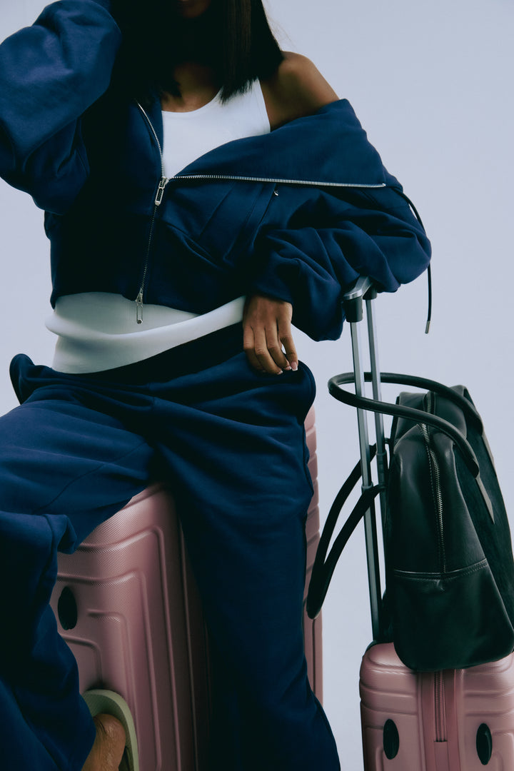 Cotton Zip Through Hoodie - Deep Blue