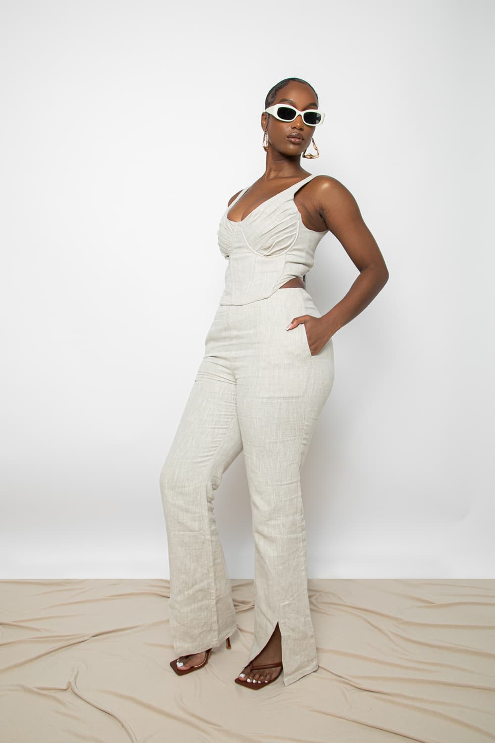 Erin Tailored Linen Foldover Trousers